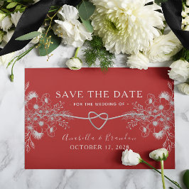 Gothic Elegant Red Floral Wedding Save The Date