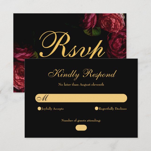 Gothic Elegant Rose Moody Floral Black Wedding RSVP Karte (Vorne/Hinten)