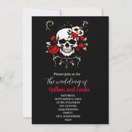 Gothic Elegant Schwarz und Rot Einladung zur Hochz