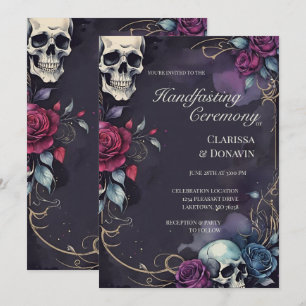 Gothic Elegant Totenkopf- und Rosen-Handfasting Einladung