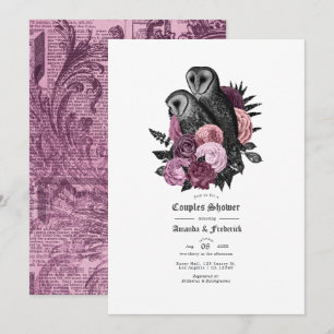 Gothic Eule und Mauve Vintage Floral Paarschwimmen Einladung