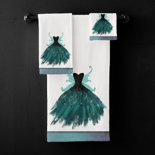 Gothic Fairy Aquamarin Gown Deep Midnight Green Badhandtuch Set