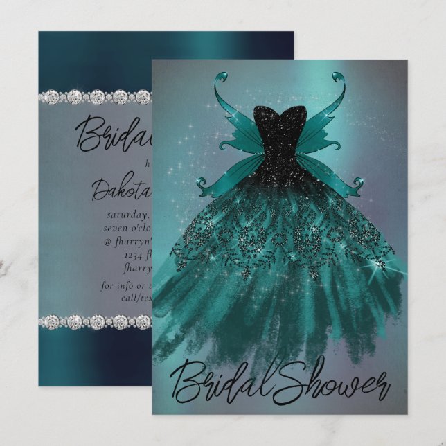 Gothic Fairy Aquamarin Gown | Deep Midnight Green  Einladung (Vorne/Hinten)