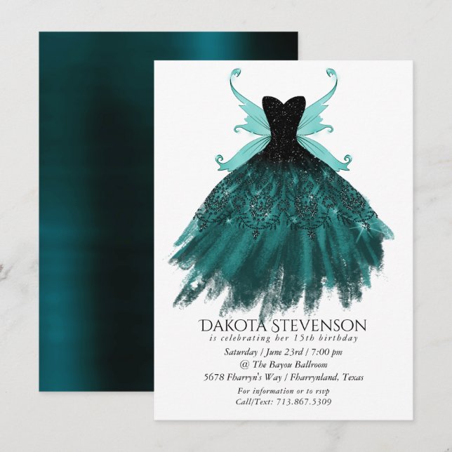 Gothic Fairy Aquamarin Gown | Deep Midnight Green  Einladung (Vorne/Hinten)