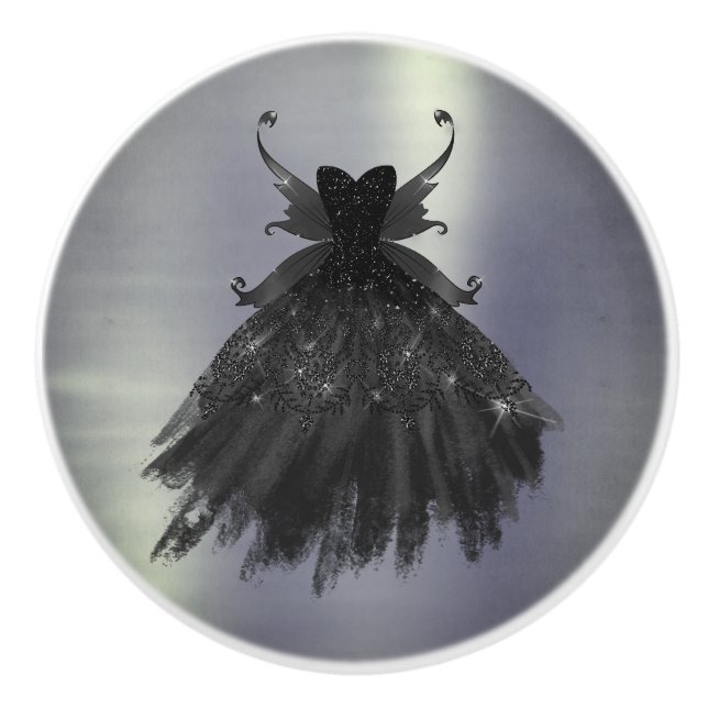 Gothic Fairy Black Gown | Vampy Goth Glam Sheen Keramikknauf (Vorderseite)