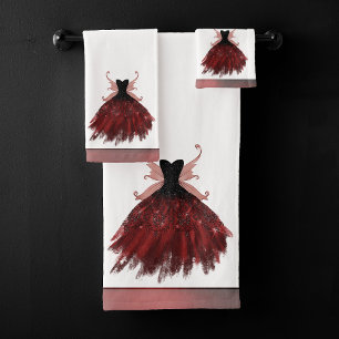 Gothic Fairy Crimson Gown Deep Radiant Red Sheen Badhandtuch Set