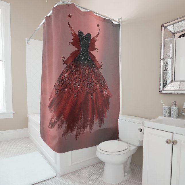 Gothic Fairy Crimson Gown | Deep Radiant Red Sheen Duschvorhang (Beispiel)