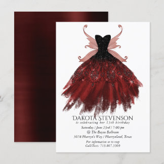Gothic Fairy Crimson Gown | Deep Radiant Red Sheen Einladung