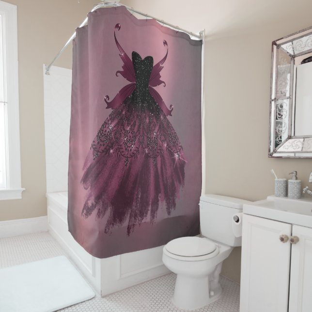 Gothic Fairy Fuchsia Gown | Punk Rock Pink Magenta Duschvorhang (Beispiel)