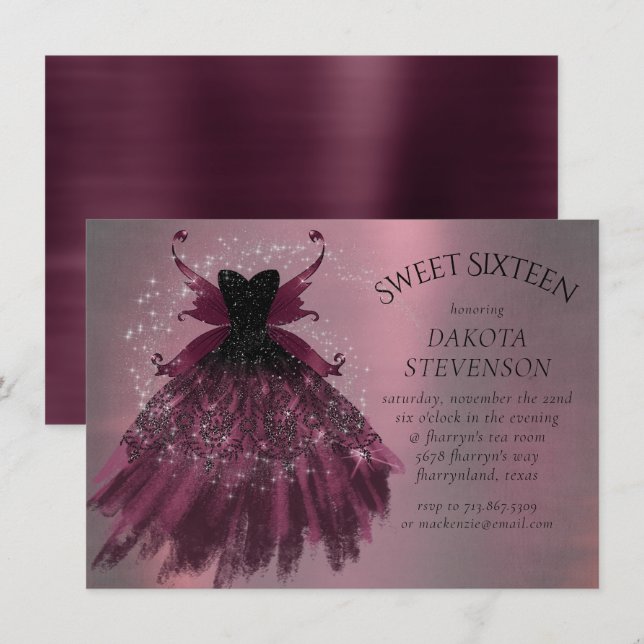 Gothic Fairy Fuchsia Gown | Punk Rock Pink Magenta Einladung (Vorne/Hinten)