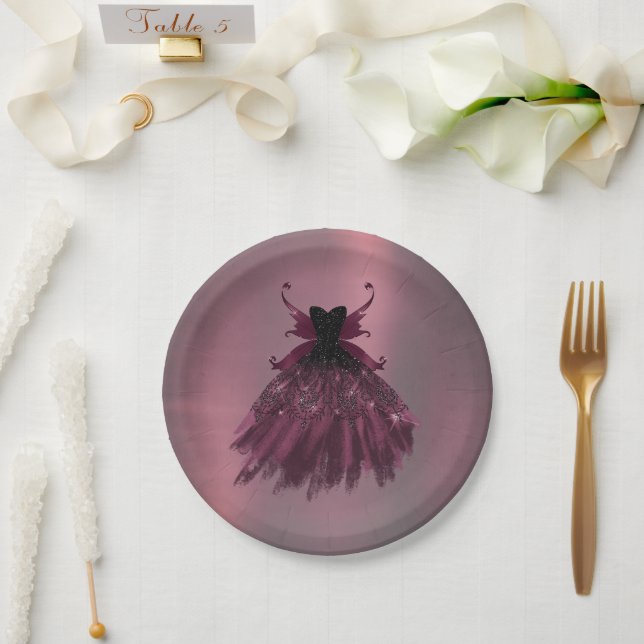 Gothic Fairy Fuchsia Gown | Punk Rock Pink Magenta Pappteller (Hochzeit)