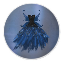 Gothic Fairy Navy Gown | Deep Cobalt Blue Sheen Keramikknauf