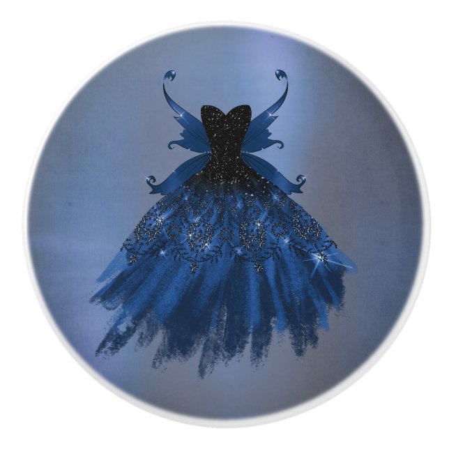 Gothic Fairy Navy Gown | Deep Cobalt Blue Sheen Keramikknauf (Vorderseite)