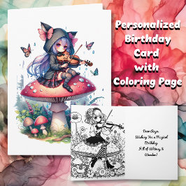 Gothic Fairy Playing Viola auf einem Pilz Geburtst Karte