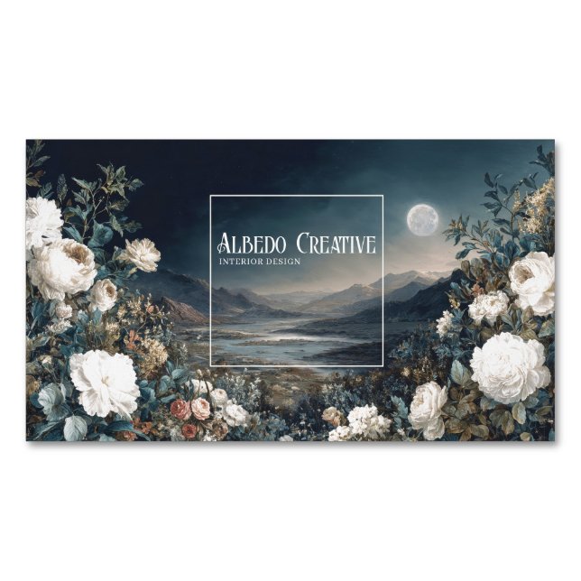 Gothic Fairytale Floral Mountain Moon Landscape Magnetische Visitenkarte (Vorderseite)