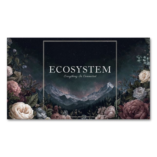 Gothic Fairytale Rose Frame Starry Night Mountain Magnetische Visitenkarte (Vorderseite)