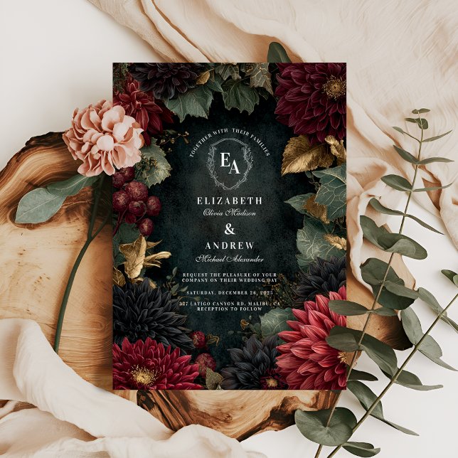 Gothic Fall Dahlia Wedding Einladung (Von Creator hochgeladen)