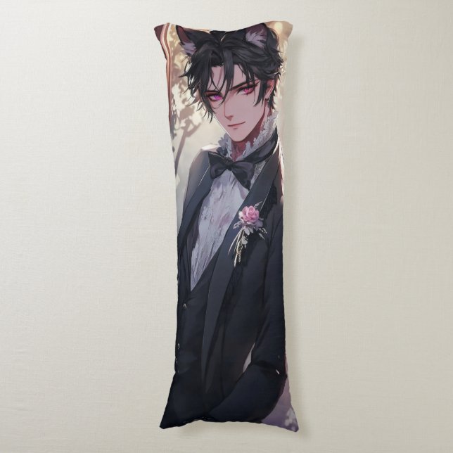 Gothic Fantasy Anime Catboy Seitenschläferkissen (Vorderseite Vertikal)