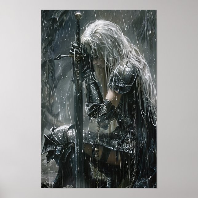 Gothic Fantasy Art Poster: Untotes Fe mit Silberha Poster (Vorne)