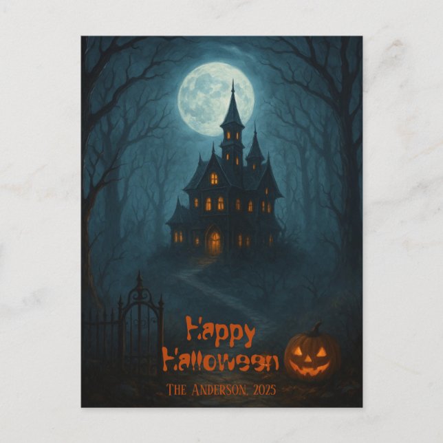 Gothic Fantasy | Spuk Schloss & Misty Monte Lago M Postkarte (Vorderseite)