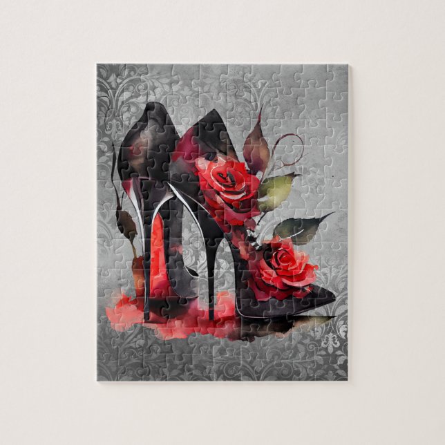 Gothic Fashionista Rote Bottom Stilettos mit Rose (Vertikal)