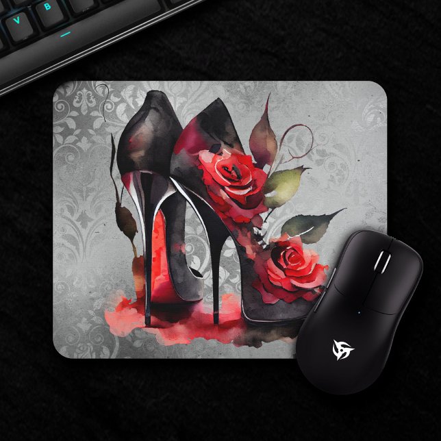Gothic Fashionista Rote Bottom Stilettos mit Rose Mousepad (Von Creator hochgeladen)