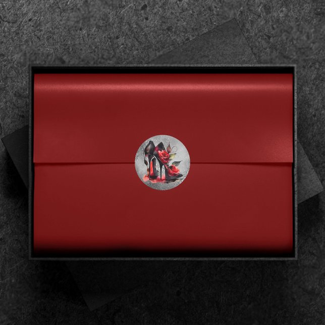 Gothic Fashionista Rote Bottom Stilettos mit Rose Runder Aufkleber (Von Creator hochgeladen)