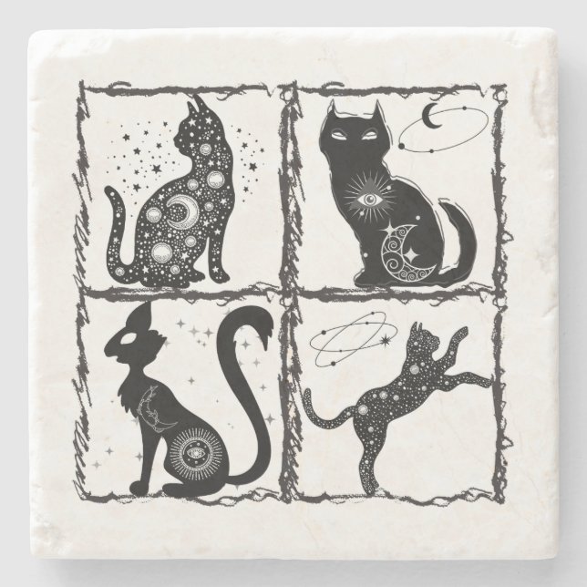 Gothic Feline Familiars.w Steinuntersetzer (Vorderseite)