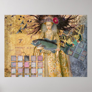 Gothic Fish Fische Frau Renaissance Whimsical Poster
