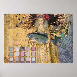 Gothic Fish Fische Frau Renaissance Whimsical Poster