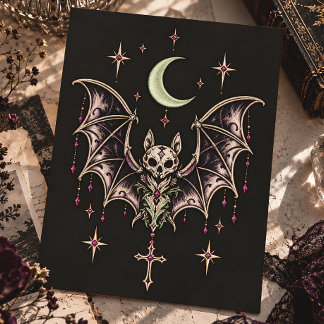 Gothic Fledermaus-Schädel-Halbmond Postkarte