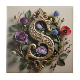 Gothic Floral Antik Gold Buchstabe S Fliese