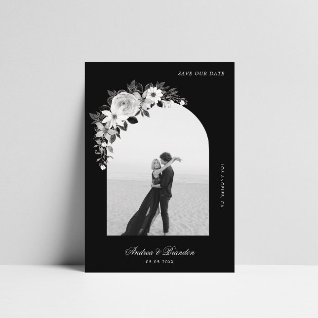 Gothic Floral & Arch Foto Black Halloween Hochzeit Save The Date (Von Creator hochgeladen)