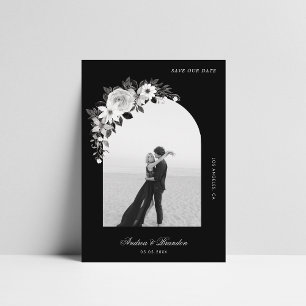 Gothic Floral & Arch Foto Schwarze Halloween-Hochz Save The Date