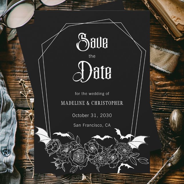 Gothic Floral Black Wedding Save the Date Einladung (Von Creator hochgeladen)