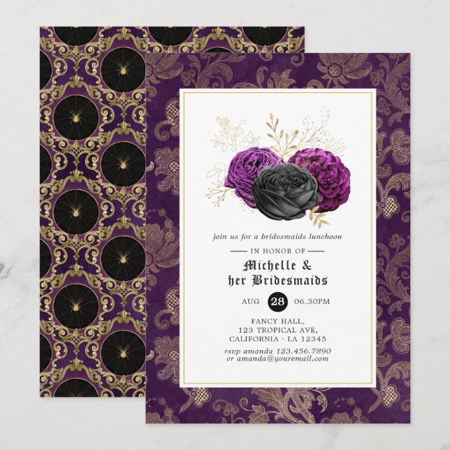 Gothic Floral Bridesmaids Luncheon Einladung (Vorne/Hinten)
