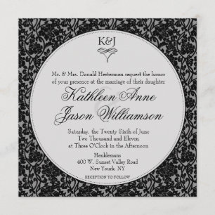 Gothic Floral Damask Monogram Wedding Einladung
