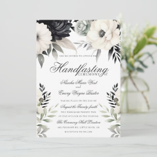 Gothic Floral Dark Boho Schwarz Creme Handfasting Einladung