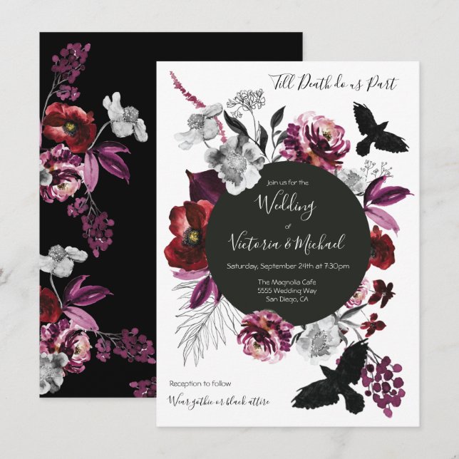 Gothic Floral Dark & Moody Wedding Einladung (Vorne/Hinten)