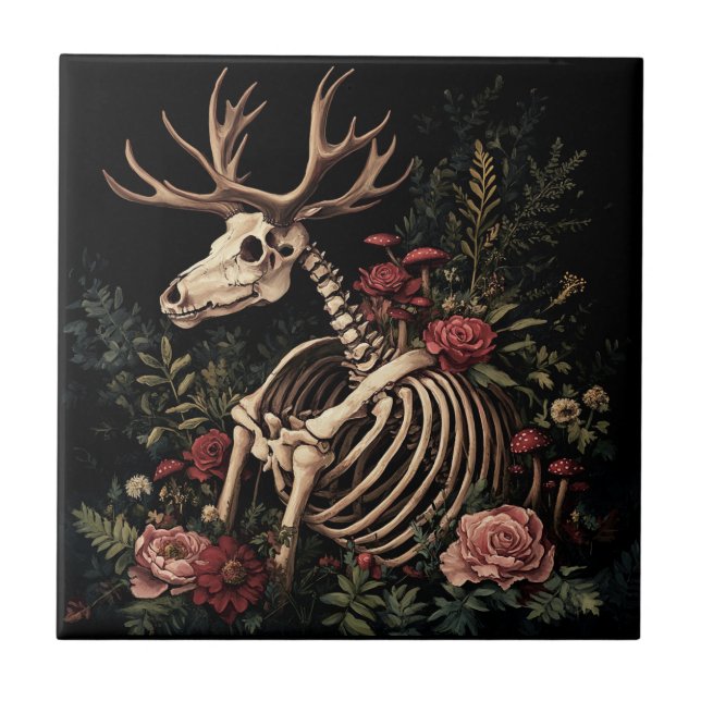 Gothic Floral Deer Skeleton Fliese (Vorderseite)