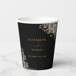 Gothic Floral Elegante Schwarz-Gold Hochzeit Pappbecher