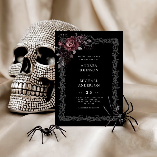 Gothic Floral Frame Dark Goth Halloween Hochzeit Einladung (Von Creator hochgeladen)