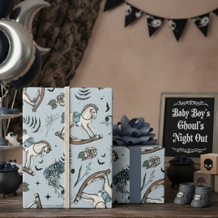 Gothic Floral French Blue Rocking Horse Muster Geschenkpapier