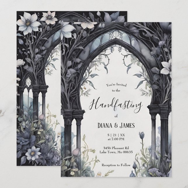Gothic Floral Garden Gate Pagan Handfasts Einladung (Vorne/Hinten)