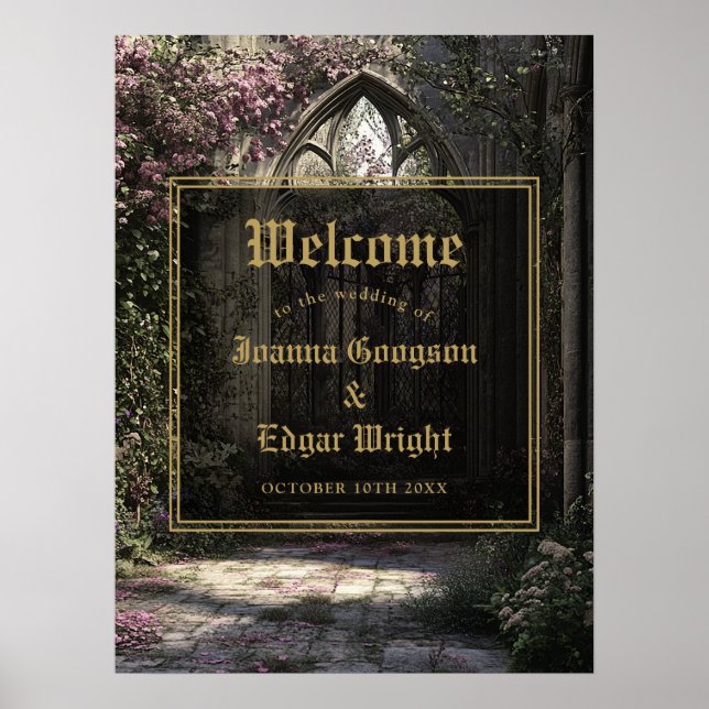Gothic Floral Garden Wedding Willkommenszeichen Poster (Vorne)