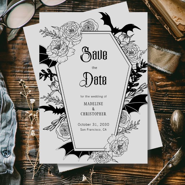 Gothic Floral Gray Wedding Save the Date Einladung (Von Creator hochgeladen)