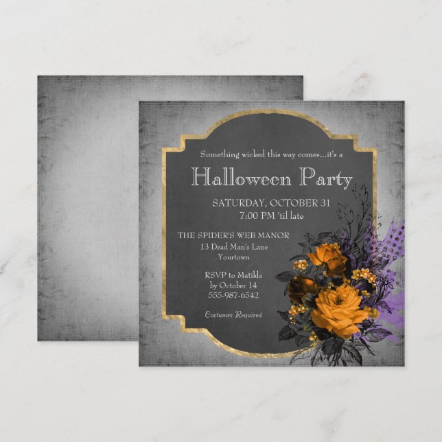 Gothic Floral Halloween-Party Einladung (Vorne/Hinten)