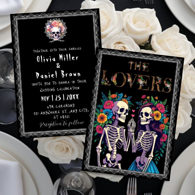 Gothic Floral halloween Skeleton Wedding Einladung (Von Creator hochgeladen)