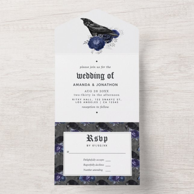 Gothic Floral Hochzeit alles in einer Einladung (Innen Boden)