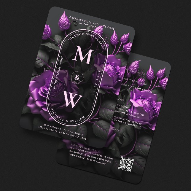 Gothic Floral Lila Rose Boho Elegante Hochzeit Einladung (Gothic Floral Purple Roses Boho Elegant Wedding Invitation
)